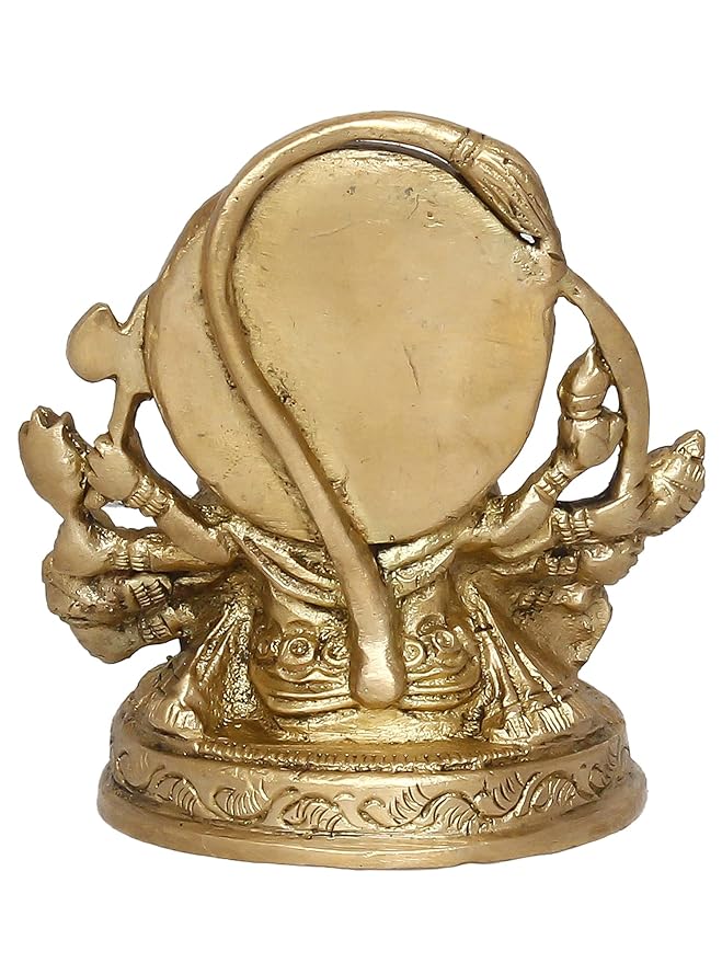 Ecraftindia Golden Brass Handcrafted Sitting Panchmukhi Hanuman Statue | Bajrangbali Religious Idol Murti
