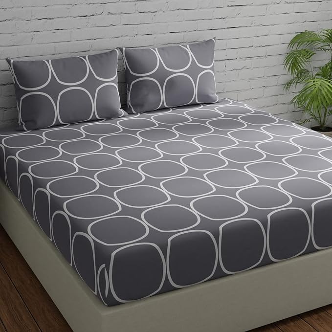Huesland by Ahmedabad Cotton 144 TC King Size Bedsheet Cotton with 2 Pillow Covers | Grey