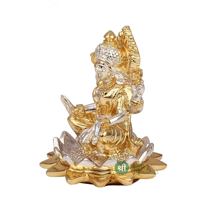 Indicast Resin Goddess Sitting on Lotus Laxmi Idol Murti Statue for Home and Office Decor