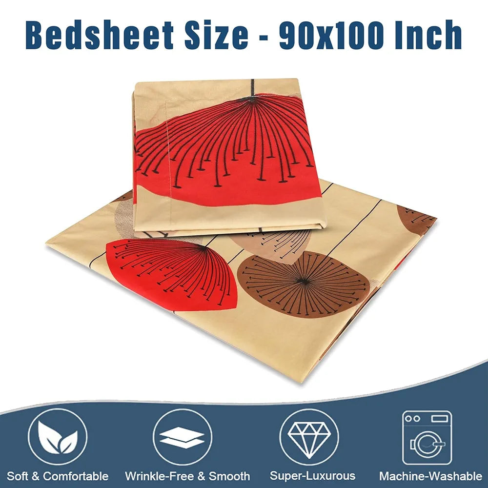 Kuber Industries Double Bedsheet Bedsheet for Double Bed Double Bedsheet with 2 Pillow Covers Cotton Cream & Maroon 350 tc