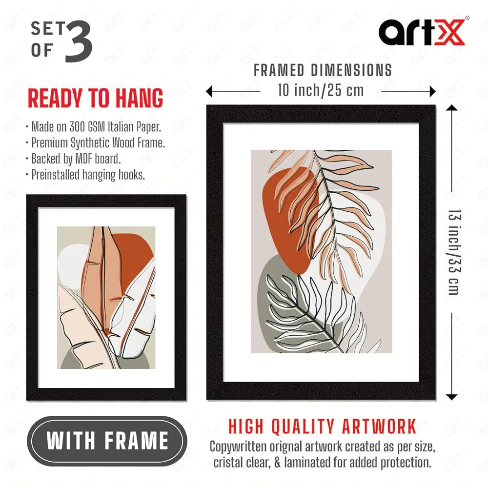 ArtX Paper Boho Leaf Wall Painting Set of 3