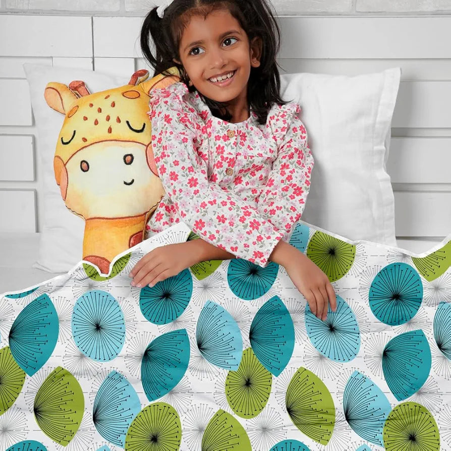 Divine Casa Floret 100% Cotton Single Kids Dohar 120 GSM Soft & Lightweight Throw Blanket Colour Aqua