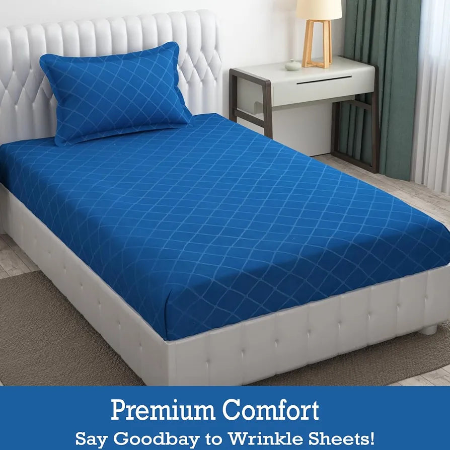 Fresh From Loom Double Bedsheet Single Bedsheet Microfiber Rotary Printed with 1 Pillow Covers 144 TC BlueBerry Barfi