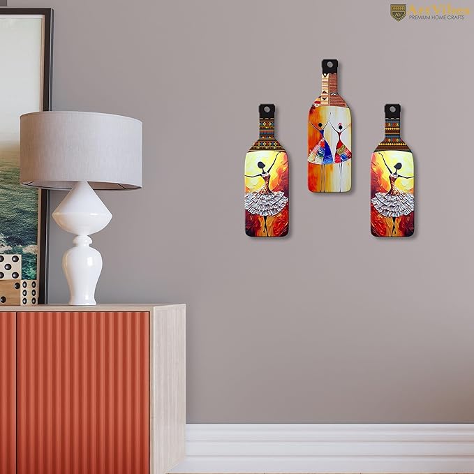 Artvibes Abstract Art Dancing Girl Wooden Wall Hanging for Home Decor | Set of 3