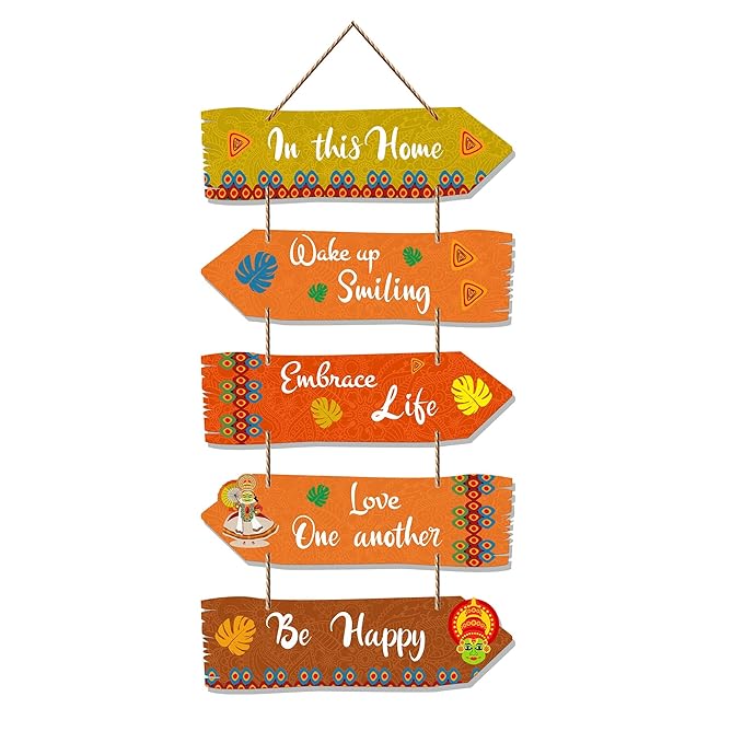 Artvibes Home Quotes Decorative Wall Art Mdf Wooden Hanger for Living Room | Set of 5