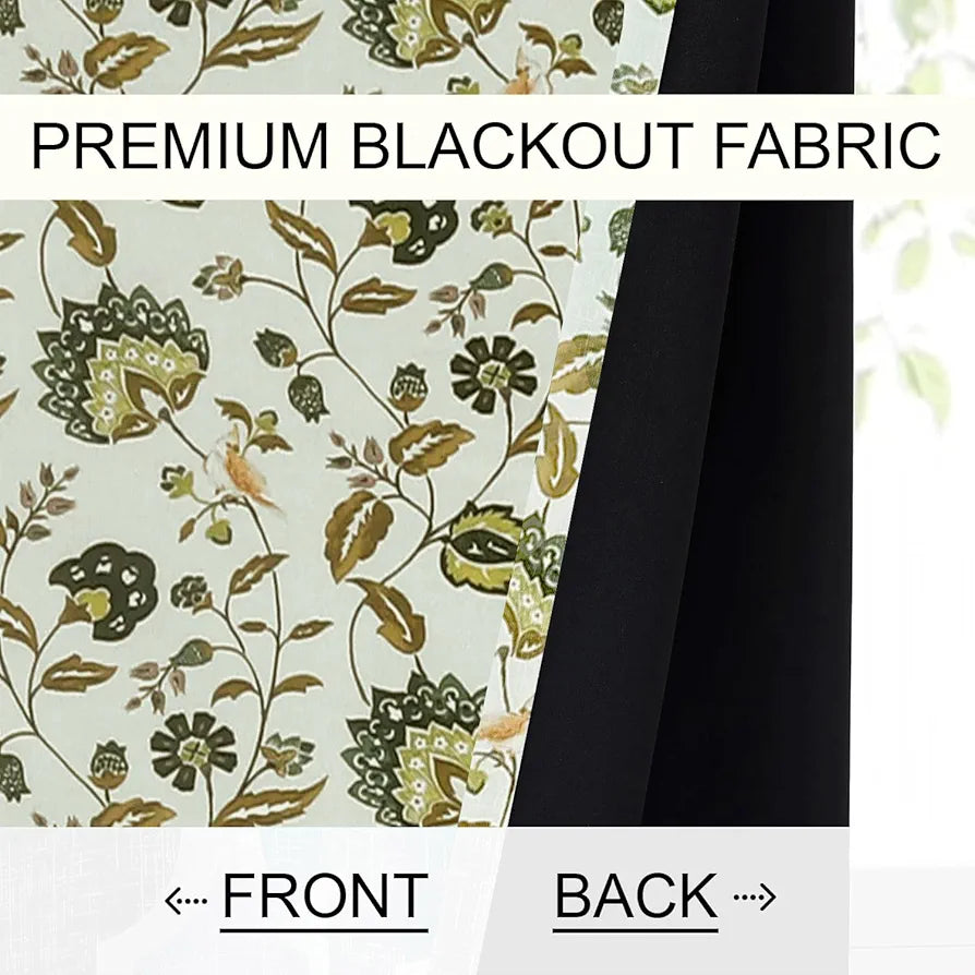 Cloth Fusion Blackout Printed Premium Door Curtains 7 Feet Long Set of 2 Green Flower
