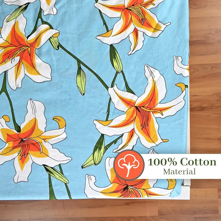 Divine Casa Floret 100% Cotton Double Fitted Bedsheet 144 TC Colour Wildflower Charm