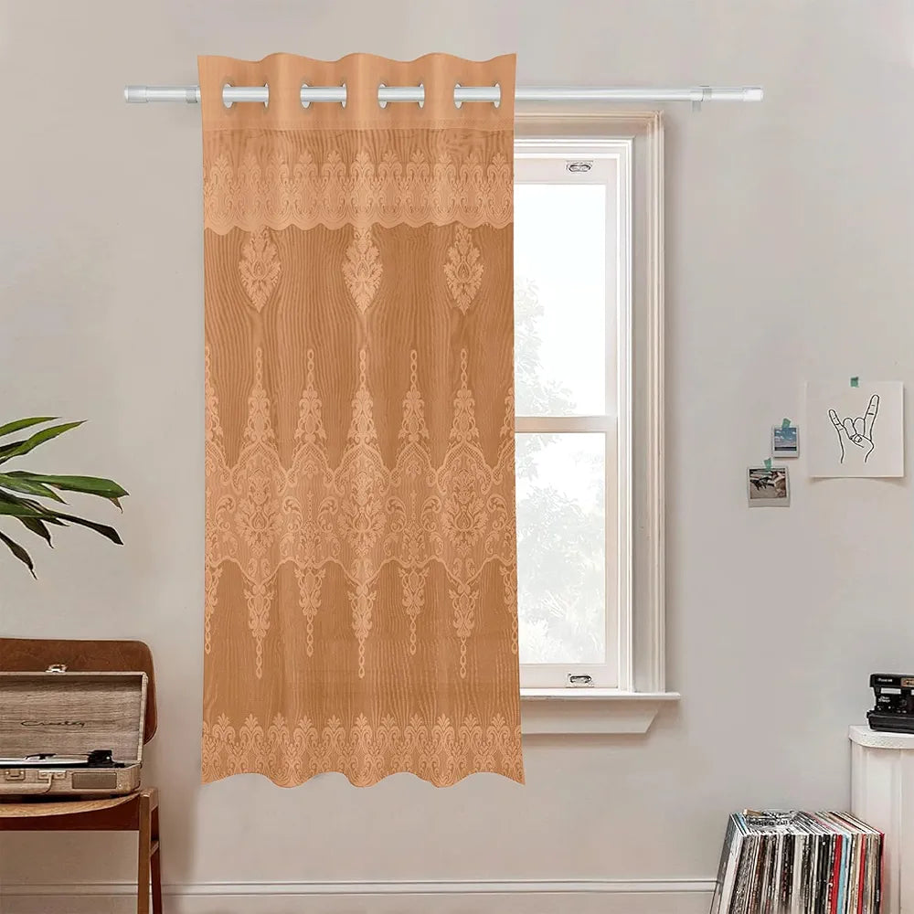 Kuber Industries Darkening Window Curtains Sheer Curtain with 8 Rings SY15ZZ Golden Colour