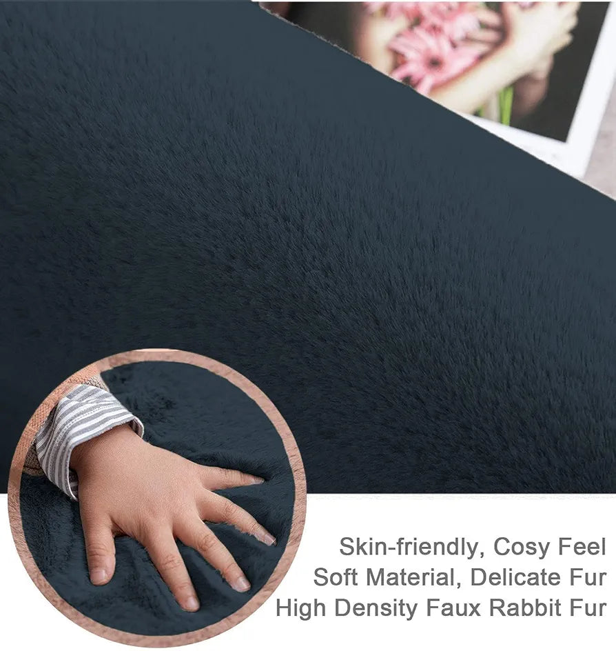 Luxe Home International Rectangular Bath Mat Super Soft Anti Skid Rabbit Fur Mats 40X60 Cm Colour Anthra