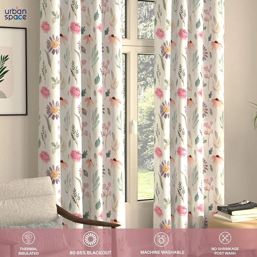 Urban Space Digital Printed Blackout Curtains for Door Bedroom Room Darkening Blackout Kids Decorative Curtains Frost Flora Pink