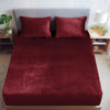 Cloth Fusion 200 TC Warm Winter Elastic Fitted Bedsheet for Double Bed King Size with 2 Pillow Covers Maroon