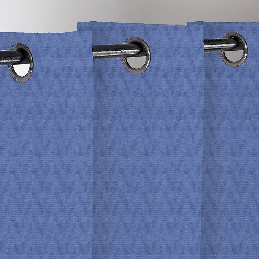 Divine Casa Zigzag Design Window Curtains 5 Feet Blue Lightweight Polyester Panels with Metal Grommets for Home Decor Colour Blue (Pack of 2)