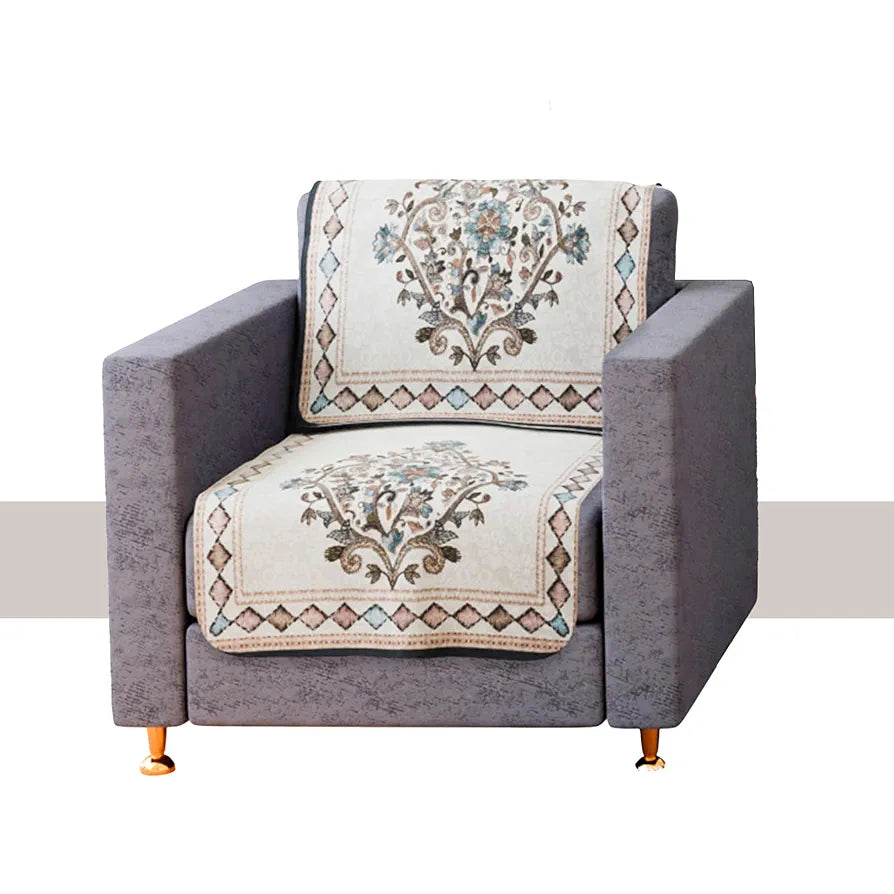 Kuber Industries Sofa Cover Net Sofa Slipcover Set 5 Seater Sofa Cover Flower Digital Embroidery Print-730 Green