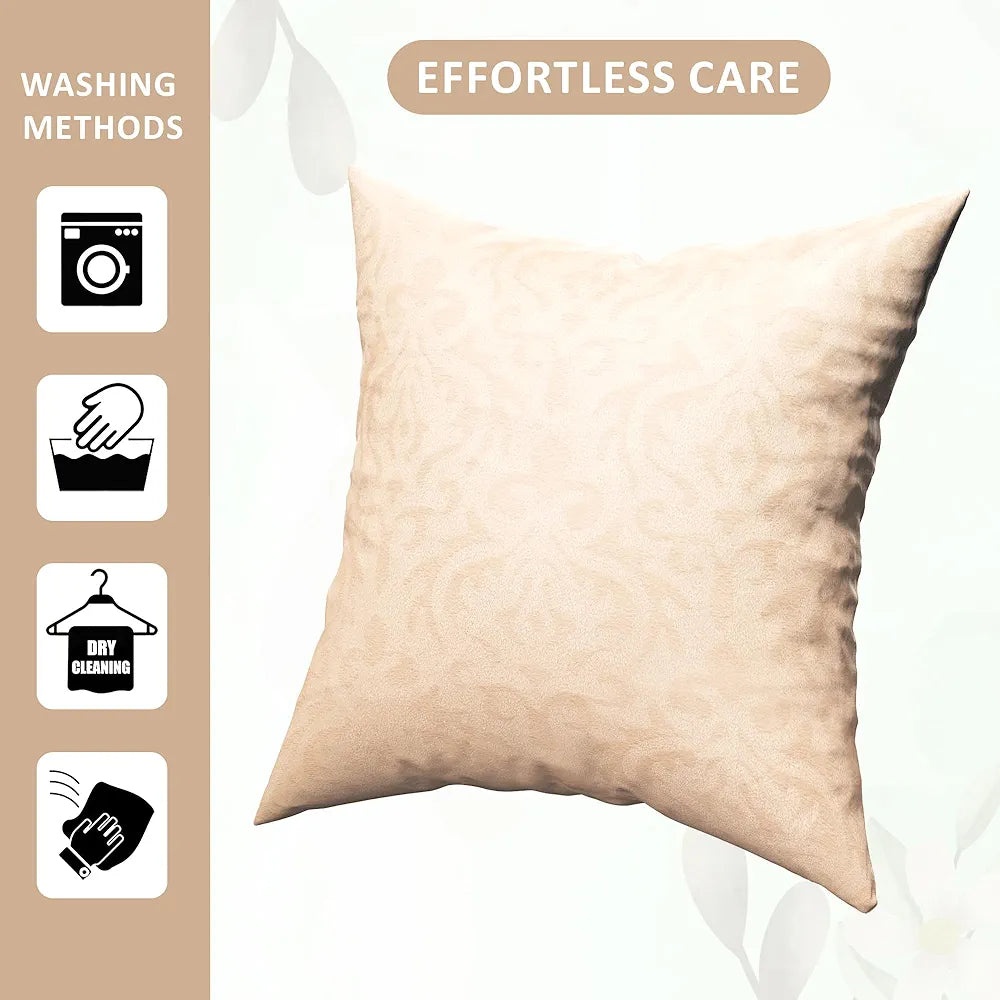 Kuber Industries Set of 5 Washable & Removable Velvet Sofa Pillow Covers with Zip Floral Design Beige