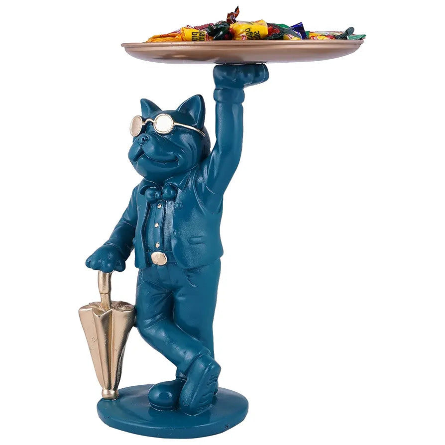 Zart Cool Dog Showpiece with Plate Home Decor Showpiece Dog Blue Umb
