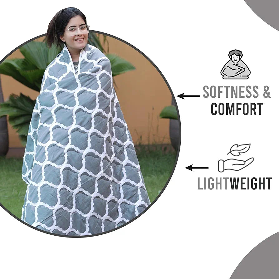 Divine Casa 120 GSM Geometric Blue Single Bed AC Comforter Cooling Blankets for Summer Rajai Cover Single Bed TC - 120 Colour Deep Grey Blue