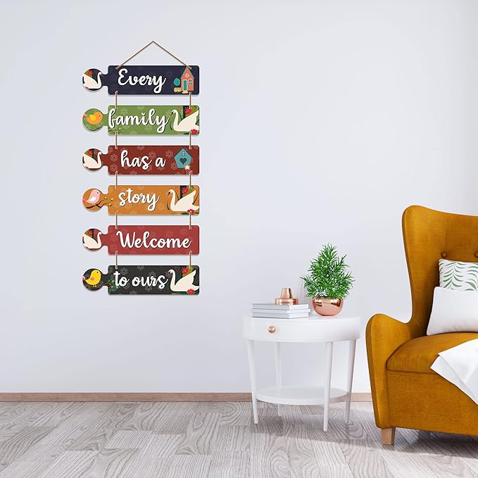 Artvibes Family Quotes Decorative Wall Art Mdf Wooden Wall Hanger for Living Room | Set of 6