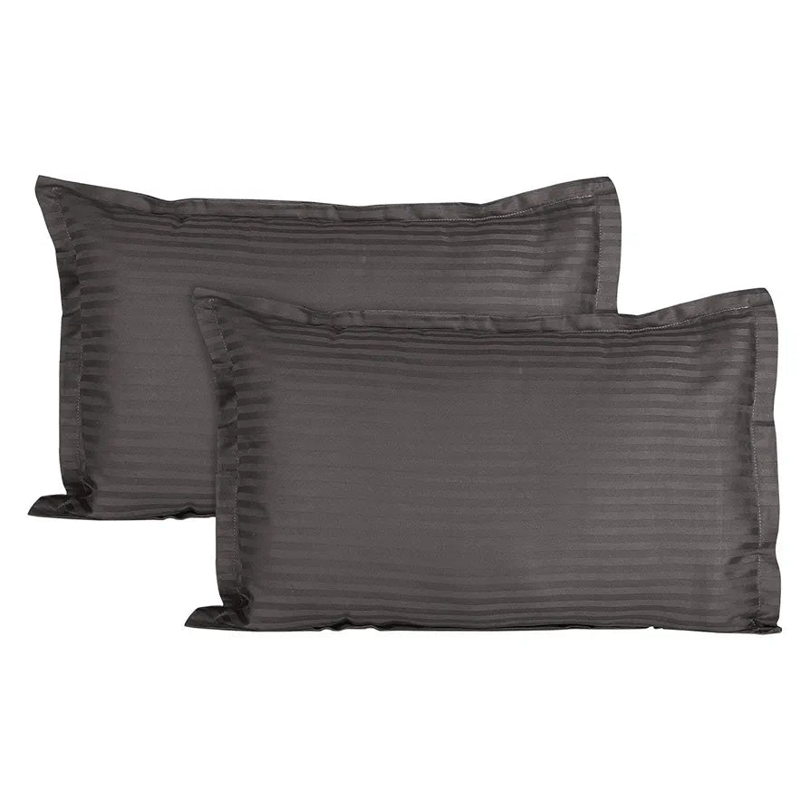 Aerohaven Glorious 210TC Striped Satin Cotton Pillow Cover Set Grey Colour