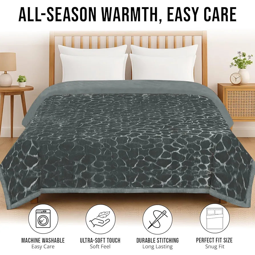 Cloth Fusion Floral Embossed Mink Blanket Single Bed for Winter Soft Kambal for Comfort & Warmth Slate Grey