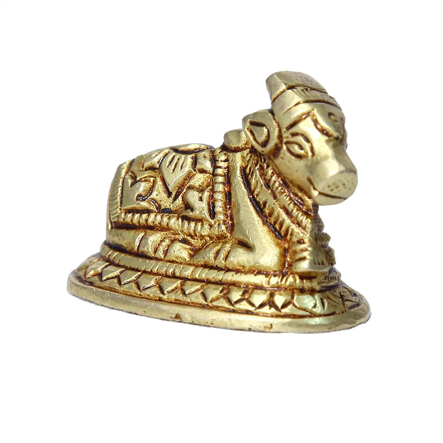 anciently Chotta Nandi Idol Brass | Chotta Nandi Statue for Puja Brass, Gold Colour - 