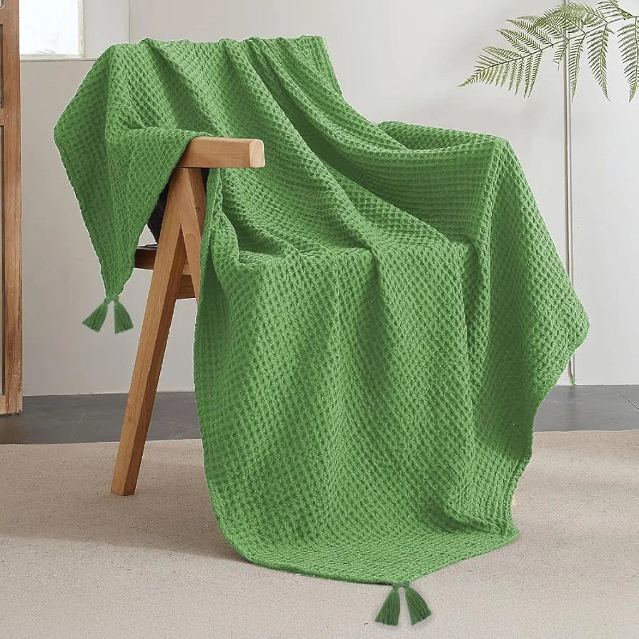 Urban Space Cotton Waffle Throw Blanket, Soft Decorative Throw for Living Room, Sofa, Chair and Couch, Handmade,Reversible and Breathable Throw Waffle Sage Green