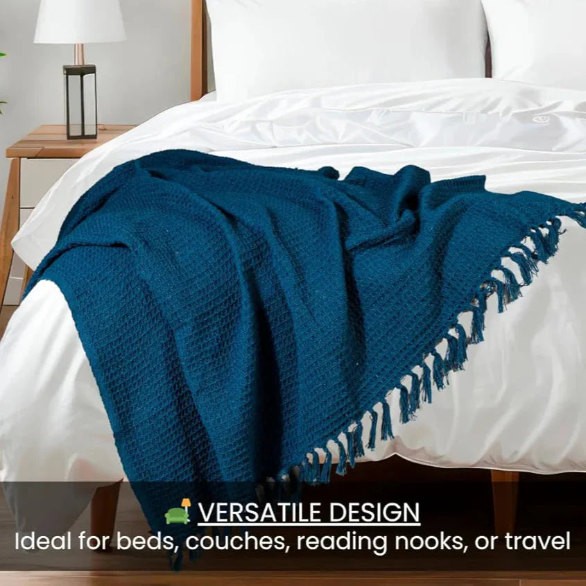 Homadorn Waffle Weave Cotton Throw Blanket Colour Teal Green