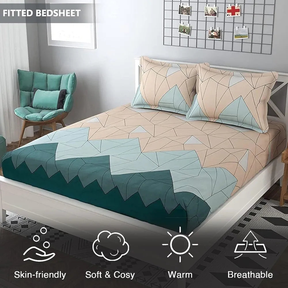 Fresh From Loom Floral Bedsheet King Size Bed With Two Pillow Cover Elastic Fitted Bed Sheets Beige Green 144 Tc Beige Green