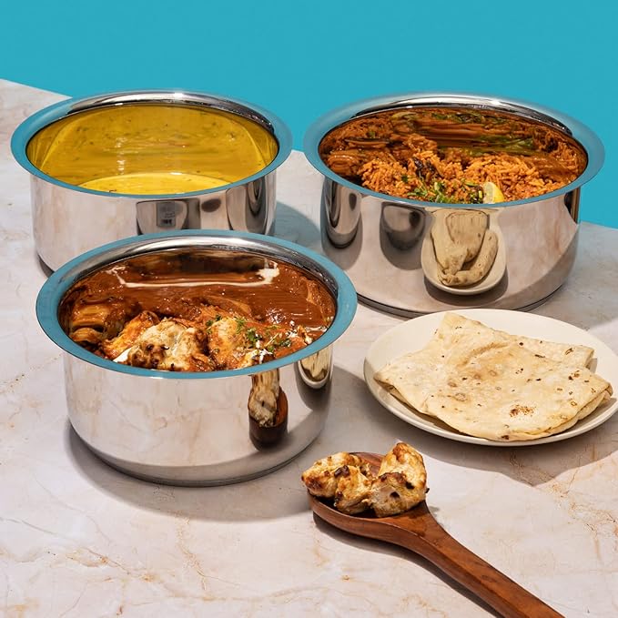 Vinod 5 Piece Stainless Steel Tope Set Without Lid - 0.8 Litre | 1 Litres | 1.4 Litres | 1.8 Litres | 2.2 Litres | Induction and Gas Stove Friendly