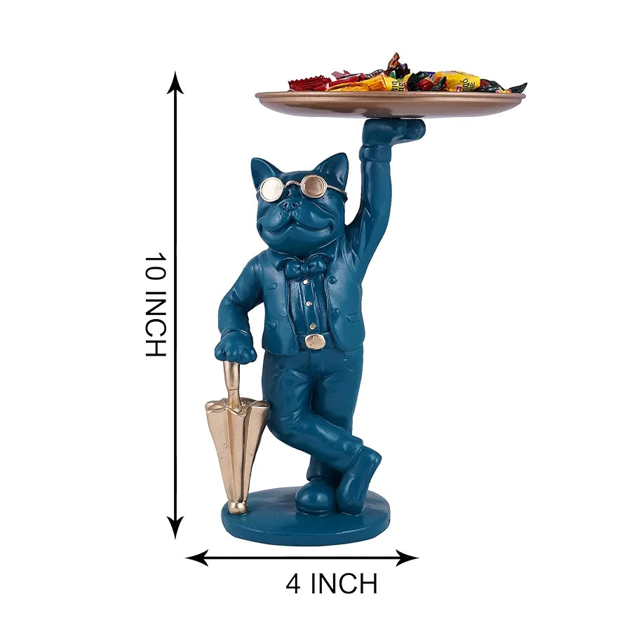 Zart Cool Dog Showpiece with Plate Home Decor Showpiece Dog Blue Umb