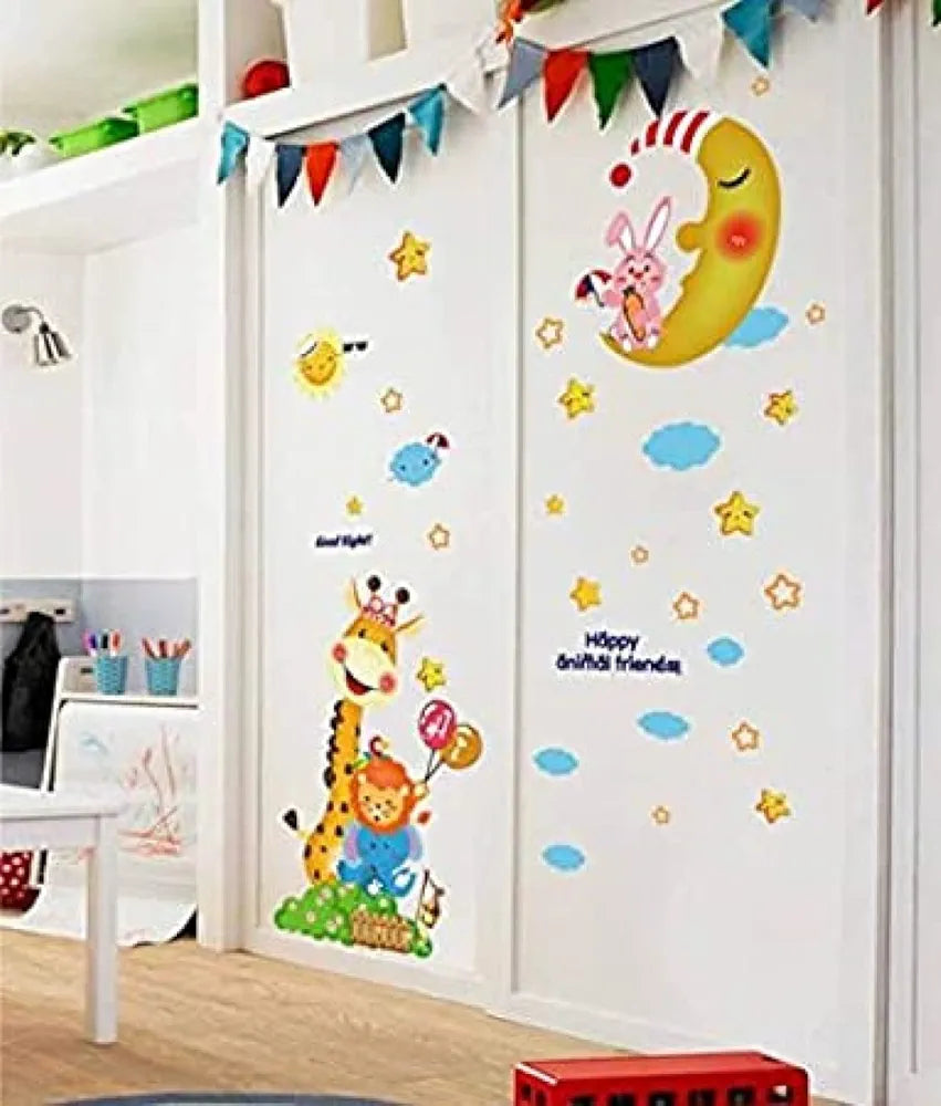 Jaamso Royals Multicolor Moon Rabbit Wall Stickers for Kids Room Baby Room Decoration Items Cartoon -self-adhesive