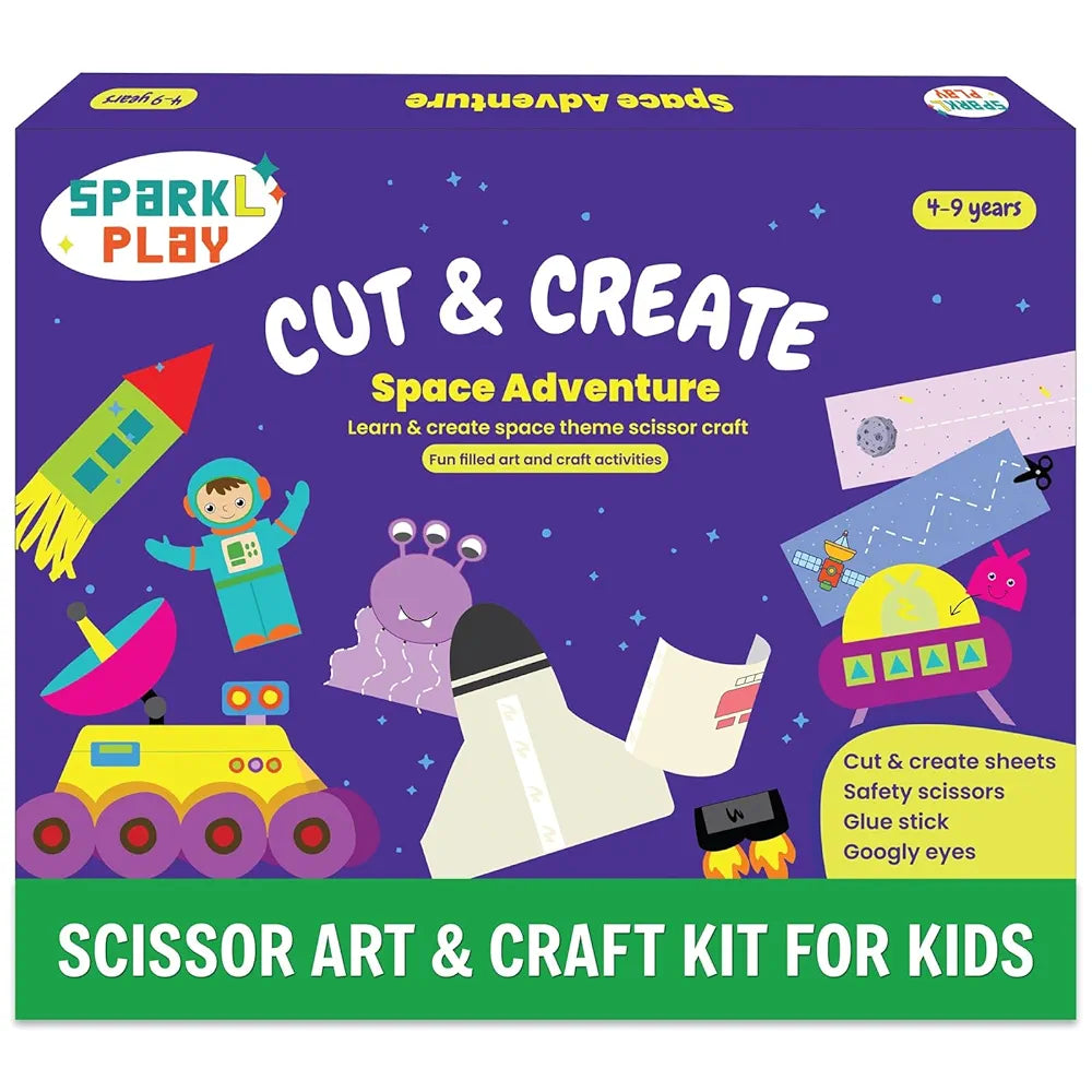 SparkLPlay Art and Craft Kit. Toys for Kids. Snip Snip Activity. Birthday Gift for Girls & Boys Ages 4 to 9. DIY Kit,Craft Supplies,Develop Scissor Skills,, Multicolor