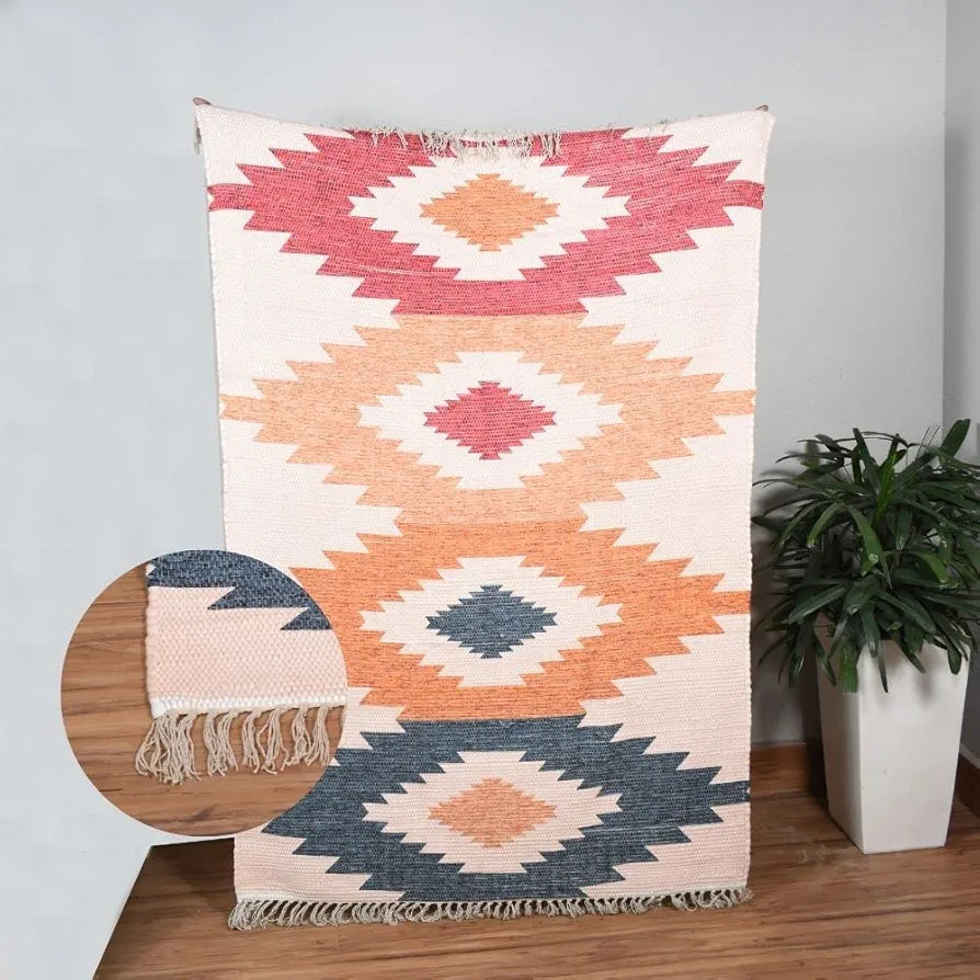 Homadorn Chindi Handmade Printed Modern Dhurrie/Rugs/Carpet Colour multi3