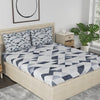 Huesland by Ahmedabad Cotton 186 TC Cotton Bedsheet for Double Bed King Size with 2 Pillow Covers | White & Grey