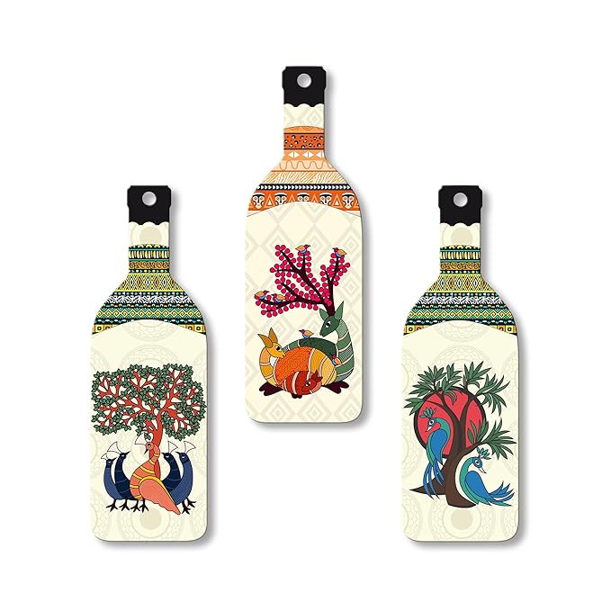 Artvibes Madhubani Art Wooden Wall Hanging for Home Decor | Set of 3