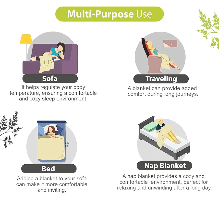 Divine Casa Floret 100% Cotton Double Dohar 120 GSM Soft & Lightweight Throw Blanket Colour Leaf Green