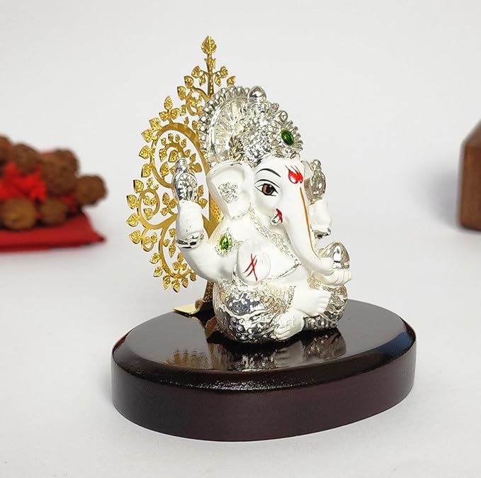 Gold Art India Lord Ganesha Idol Kalpavruksh Tree Silver White Terracotta Body Color Ganesh Ji