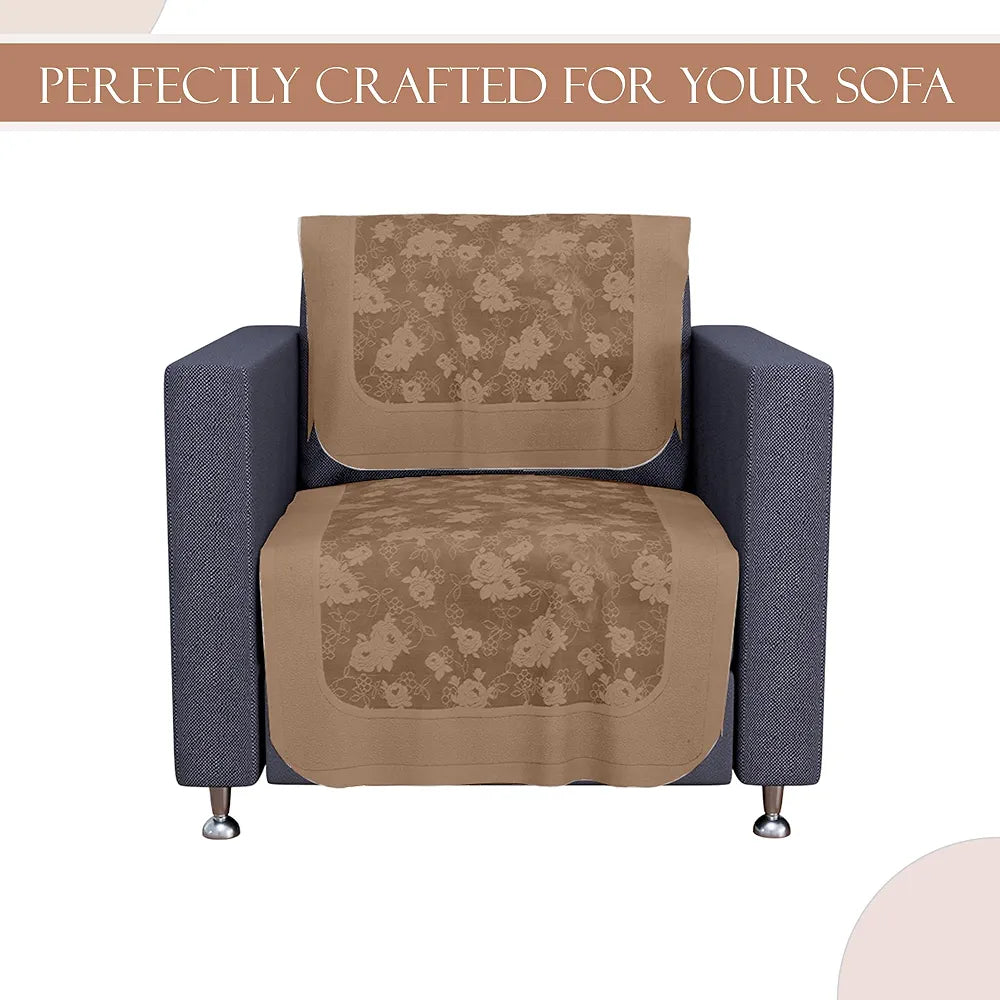 Kuber Industries Set of 6 Net Durable 2+1 Seater Sofa Covers for Living Room Self Net Hawaii Camel Brown