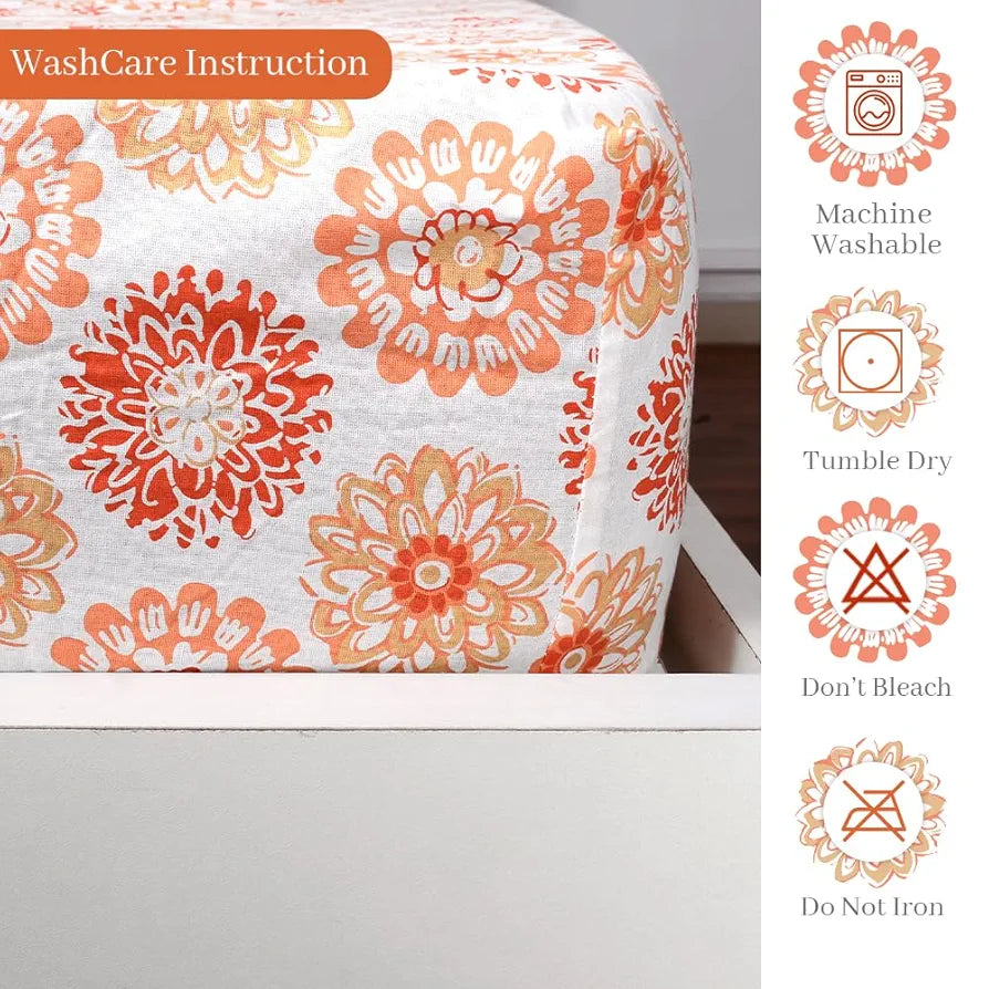 Divine Casa 100% Cotton Double Bed Bedsheet Set 1 Bedsheet & 2 Pillow Covers 144 TC Breathable & Wrinkle Free Colour Blazing Orange