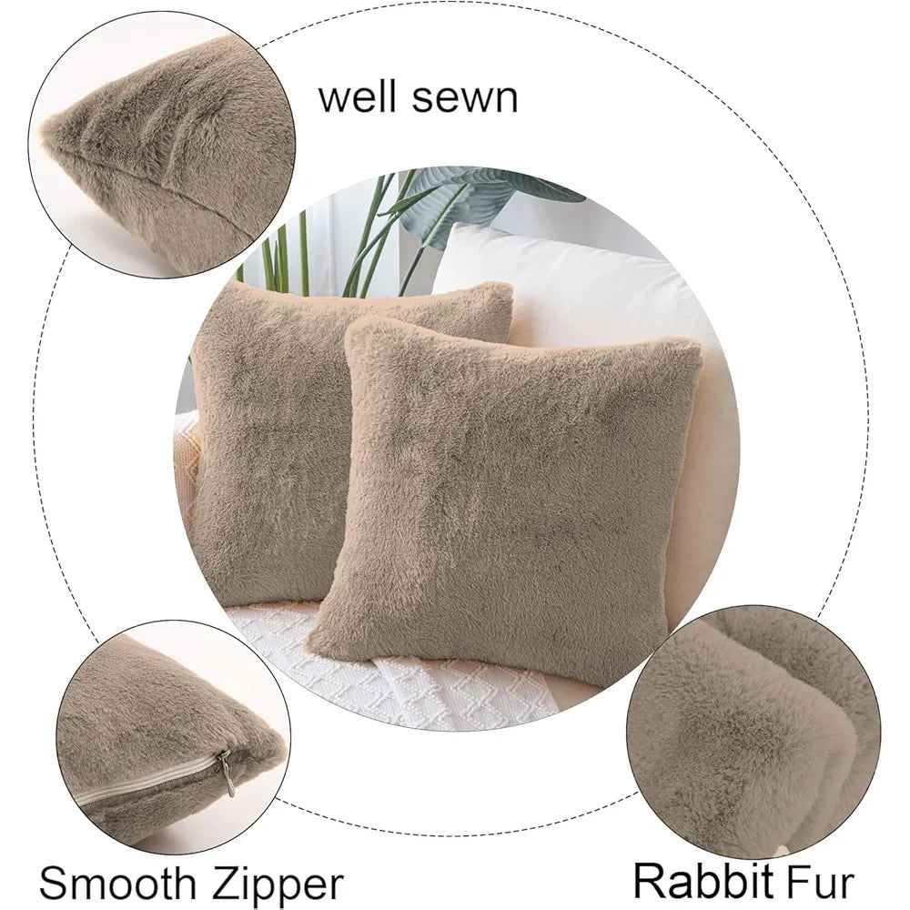 Luxe Home Cushion Cover Duble Side Rabbit Fur Plain Design Covers Set of 2 for Sofa Colour Taupe