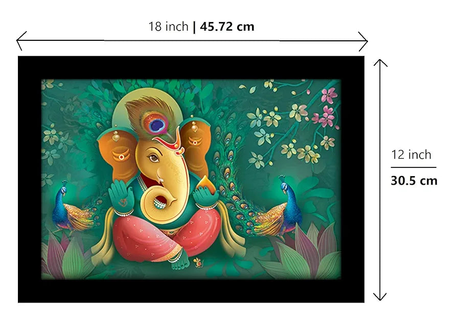 Lifehaxtore Ganesha Art Framed Painting Ganesha with Peacock