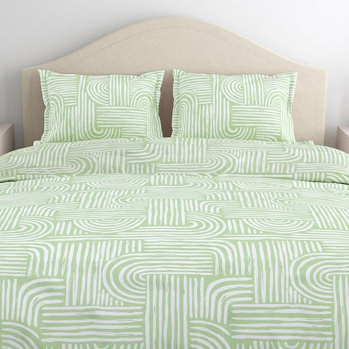 Haus & Kinder Cotton Bed Sheet for King Size Bed 108 X 108 Inches with 2 Pillow Covers | 186 TC Bedsheet Verdant Arches