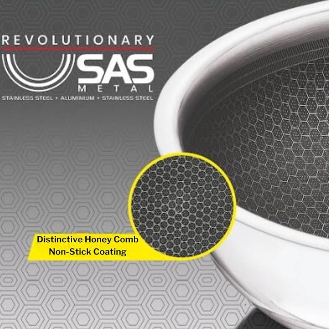 Vinod SAS Pro Platinum Triply Stainless Steel Extra Deep Tasla with Lid - 1.8 Litre | Tri ply Tasla Kadai with Induction Base