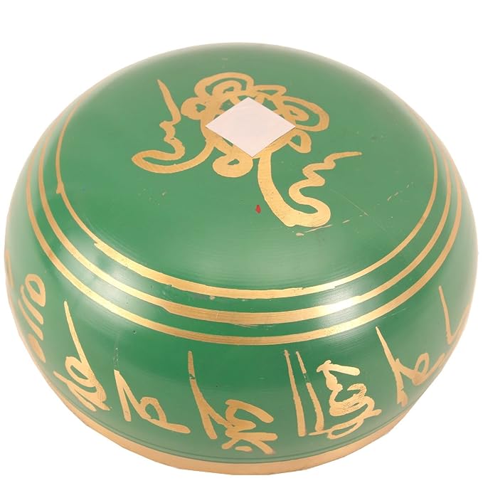 Indian Art Villa Designer Brass Tibetan Singing Bowl Diameter 4 Green - 500 gms