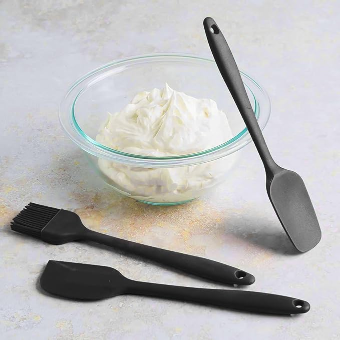 Frenchware Silicone Spatula for Kitchen | Set of 3, Black | Non Stick Small Spatula, Spoon & Brush for Cooking & Baking