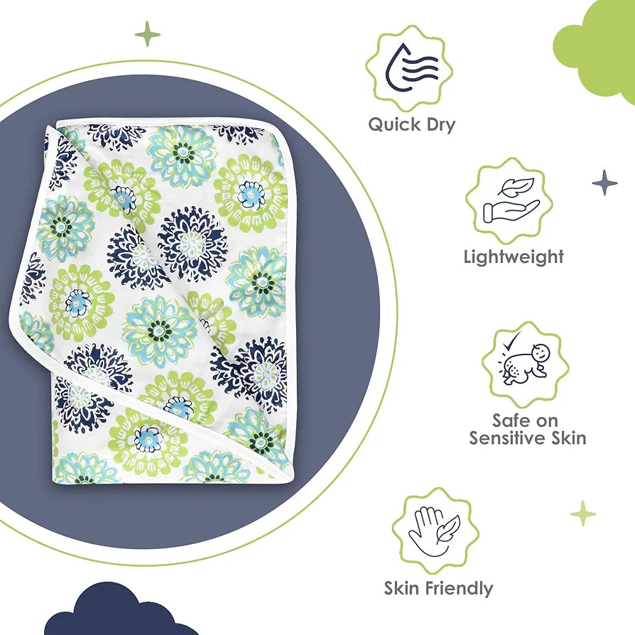 Divine Casa Floret 100% Cotton Single Kids Dohar 120 GSM Soft & Lightweight Throw Blanket Colour Green Blue