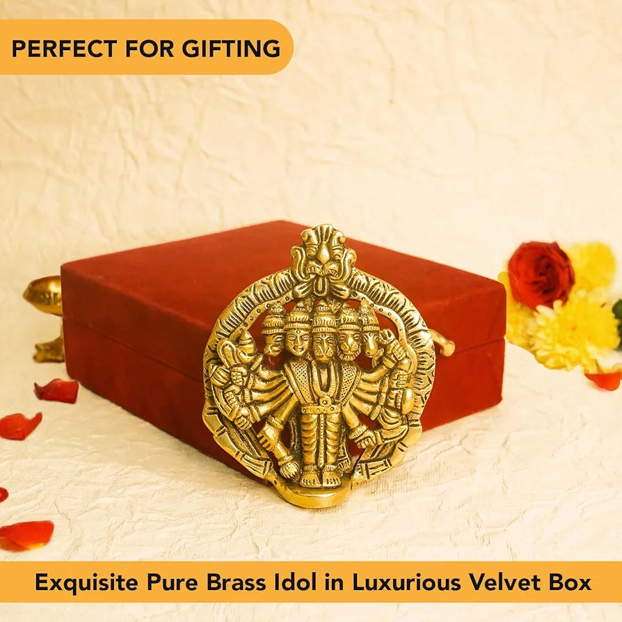 Ekhasa Pure Brass Panchmukhi Hanuman Murti in Luxury Red Velvet Gift Box God Idols