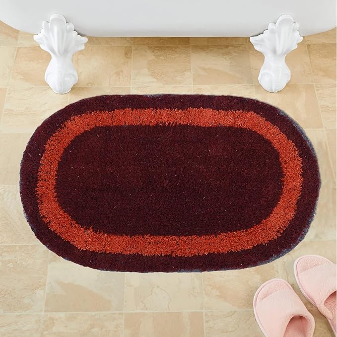 The Home Talk Cotton Bathmats Water Absorbent Runners Regular Striped Rugs Floor Mats Red Oval (Pack of 2)