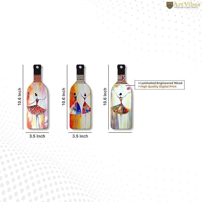 Artvibes Abstract Art Dancing Girl Wooden Wall Hanging for Home Decor | Set of 3