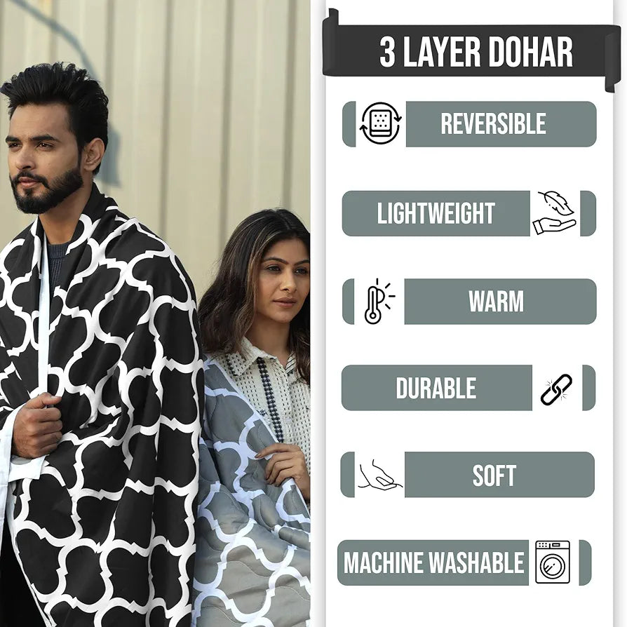 Divine Casa 120 GSM Microfiber Single Kids Dohar Soft & Lightweight Throw Blanket Moroccan Pattern Colour Caviar