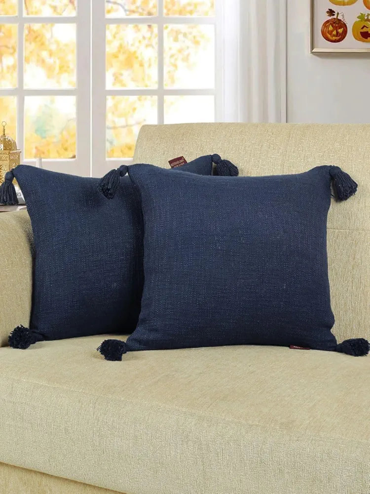 Homadorn Luxury Cotton Handmade Decorative Boho Throw Pillow Covers Colour Navy